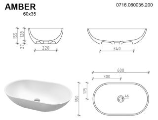 Раковина Whitecross Amber 0716.060035.200 60см белый матовый